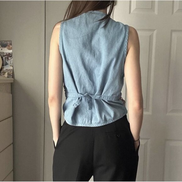 Cascade Blues Patchwork Woven Vest 90's Teachercore Crafty Unique Grannycore Med - Picture 2 of 8